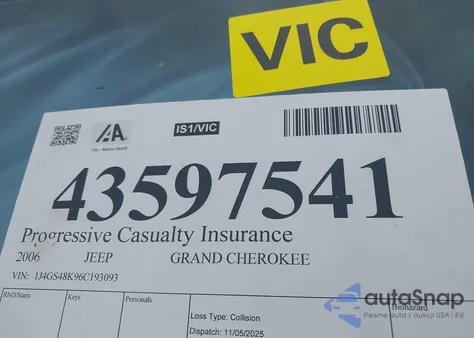 2006 Jeep Grand Cherokee Laredo z USA, uszkodzony, nr VIN 1J4GS48K96C193093